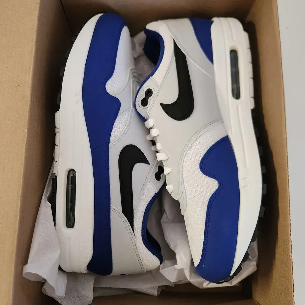 Nike Air Max 1 Mens White/Black-Deep Royal Blue Size 10 - Picture 9 of 10